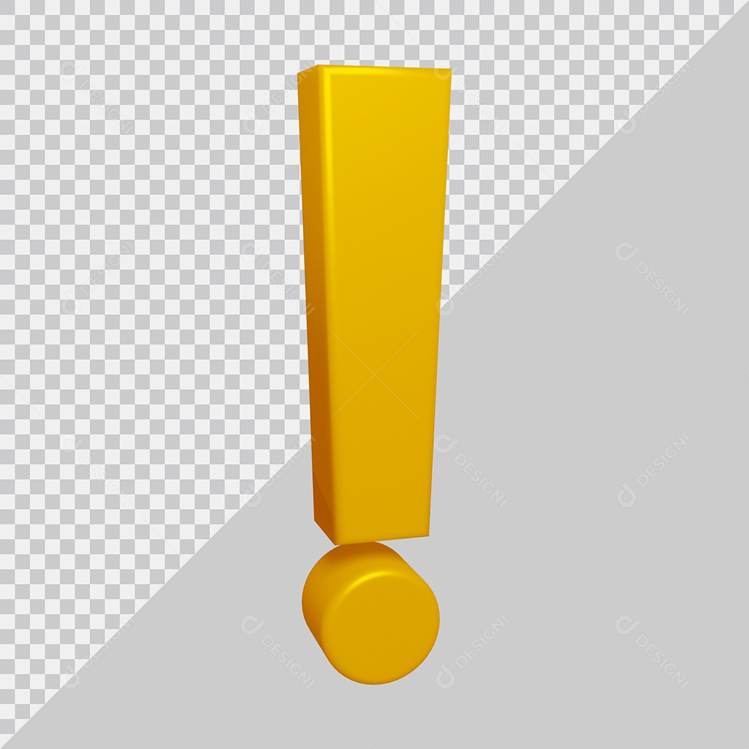 Símbolo de Ponto de Exclamação 3D Dourado Para Composição PSD