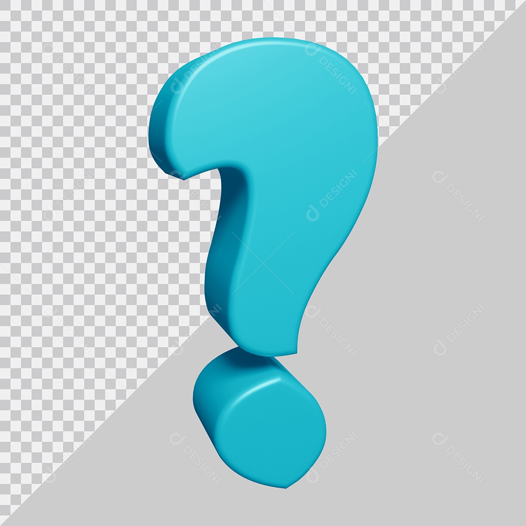 Símbolo de ponto de interrogação 3D Azul Ciano Para Composição PSD
