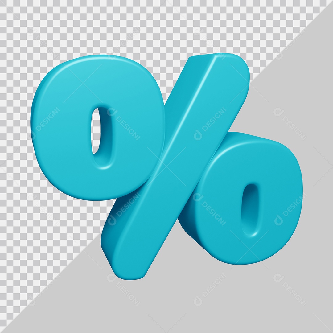 Símbolo de Porcentagem 3D Azul Ciano Para Composição PSD