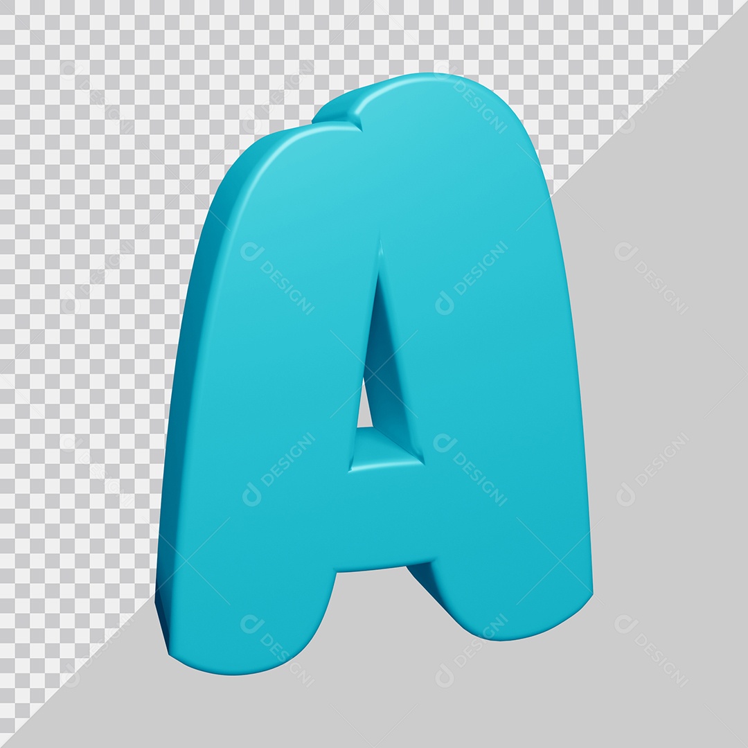 Letra A Maiúscula Azul Ciano 3D Para composição PSD