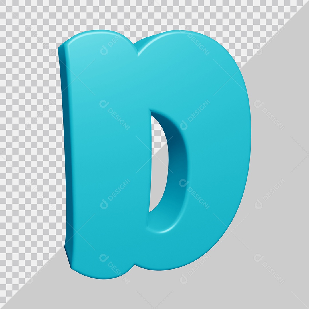 Letra D Maiúscula Azul Ciano 3D Para composição PSD