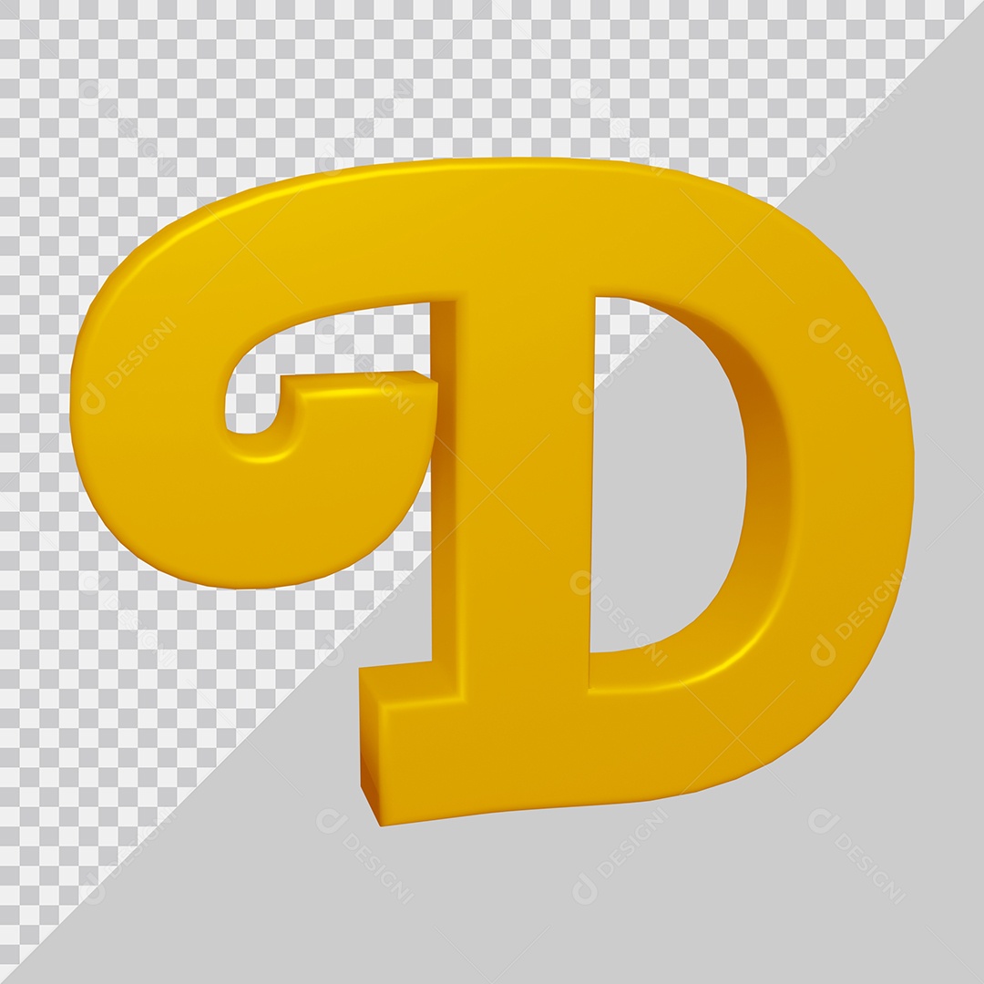 Letra D Maiúscula Dourado 3D Para composição PSD