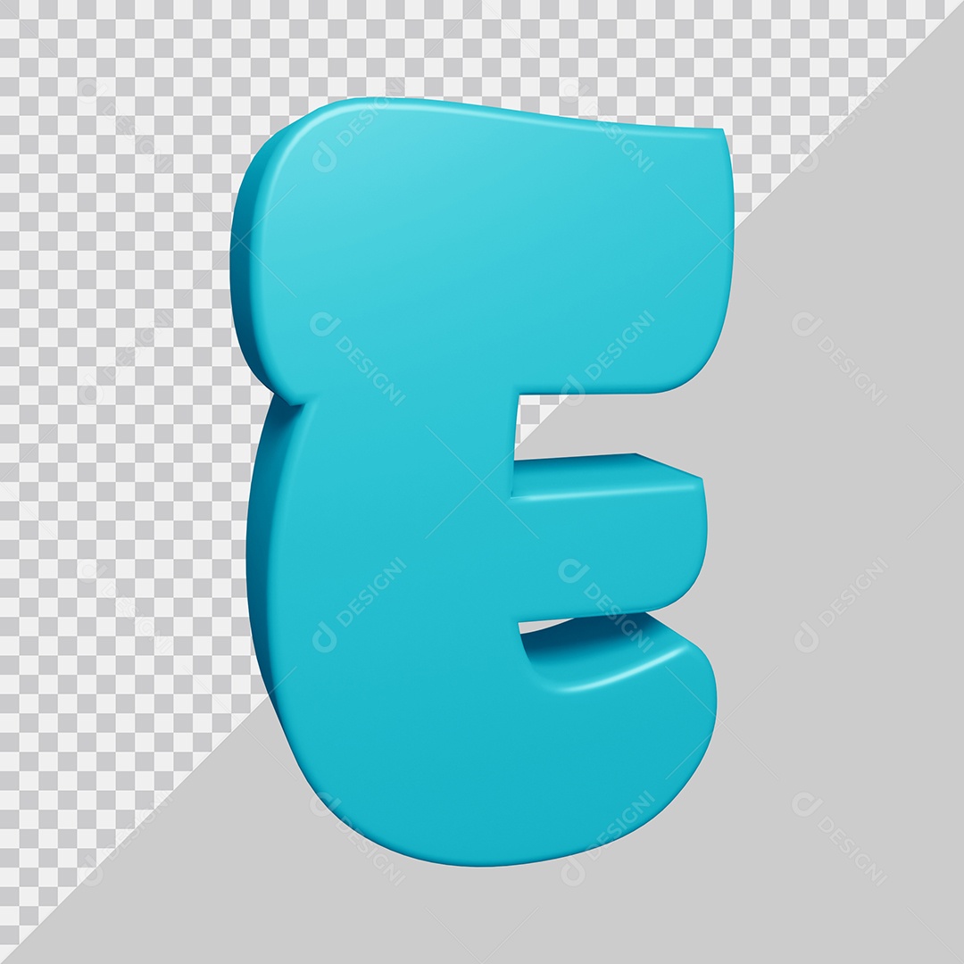Letra E Maiúscula Azul Ciano 3D Para composição PSD