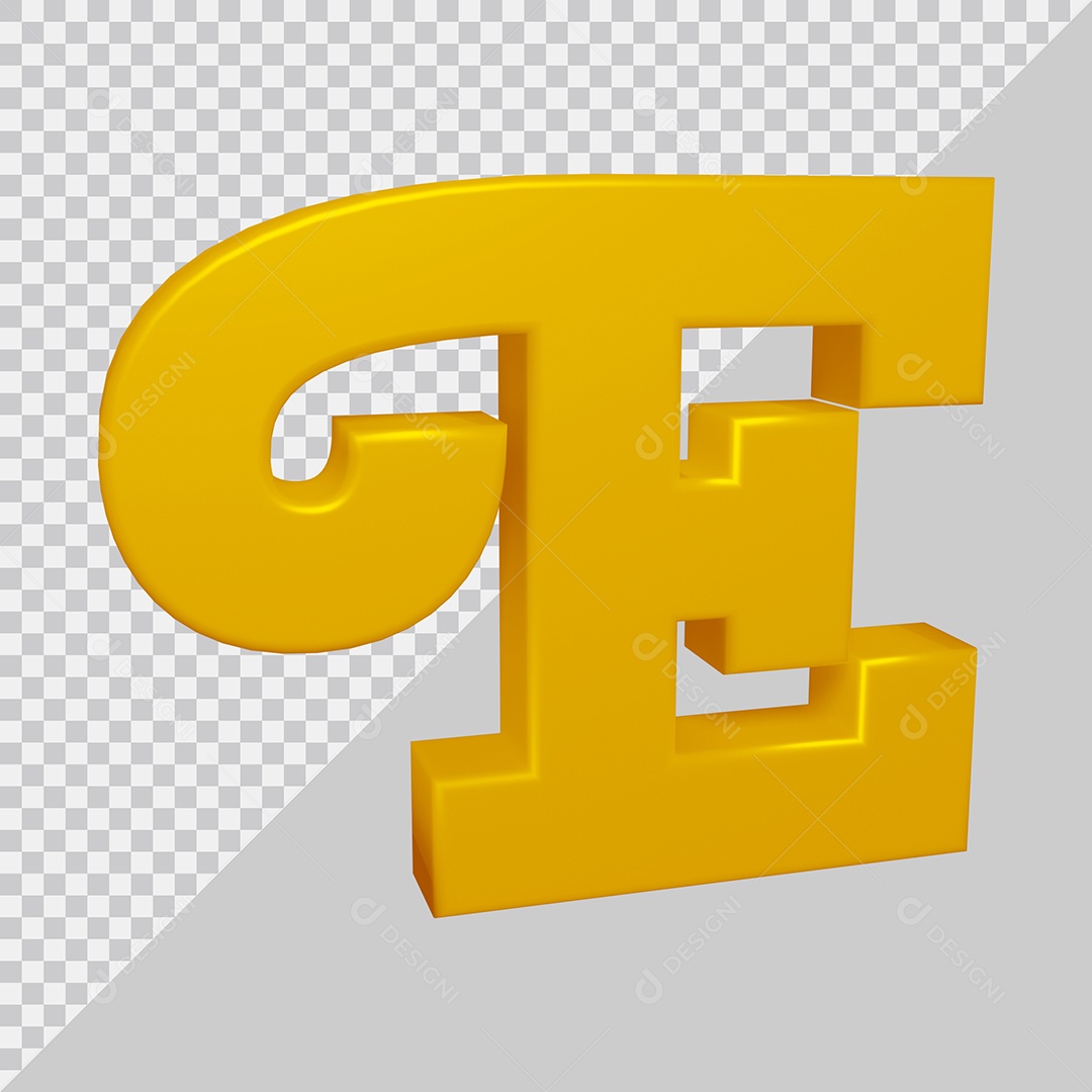 Letra E Maiúscula Dourado 3D Para composição PSD