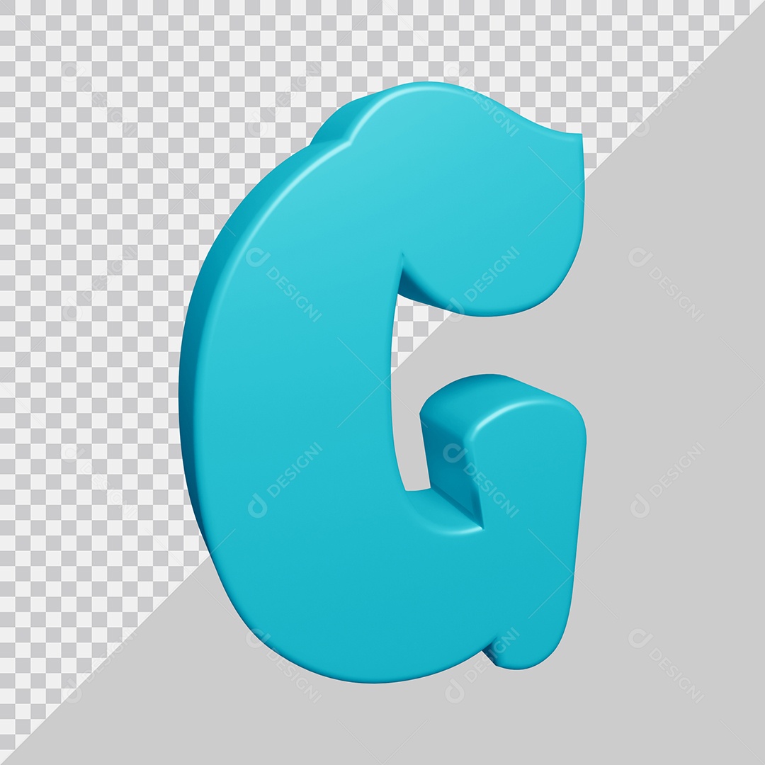 Letra G Maiúscula Azul Ciano 3D Para composição PSD