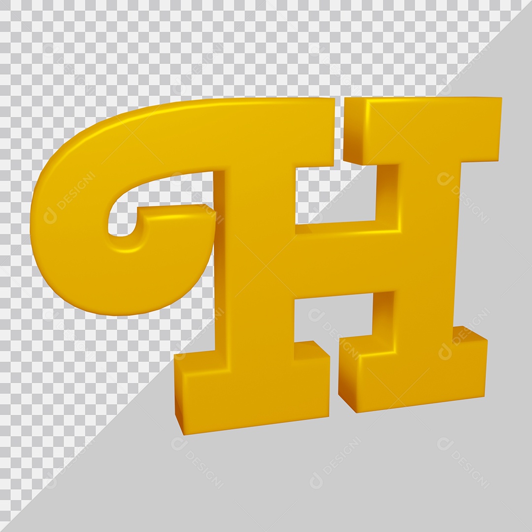 Letra H Maiúscula Dourado 3D Para composição PSD