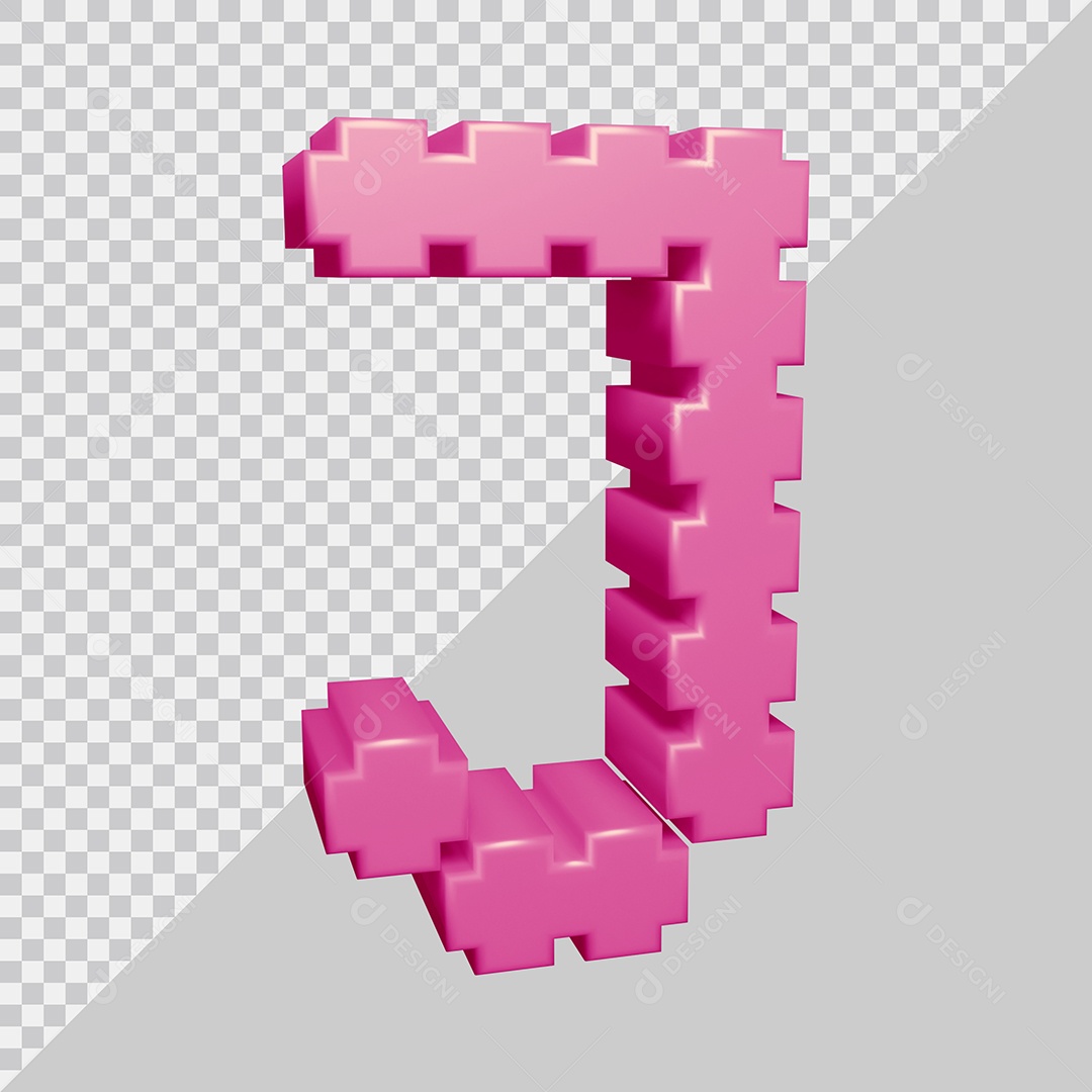 Letra J Maiúscula Rosa 3D Para composição PSD