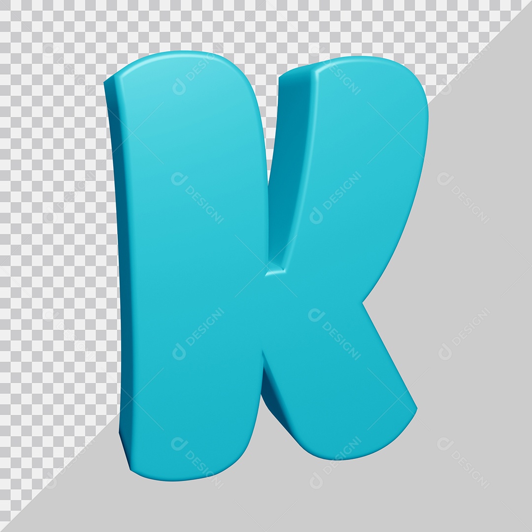 Letra K Maiúscula Azul Ciano 3D Para composição PSD
