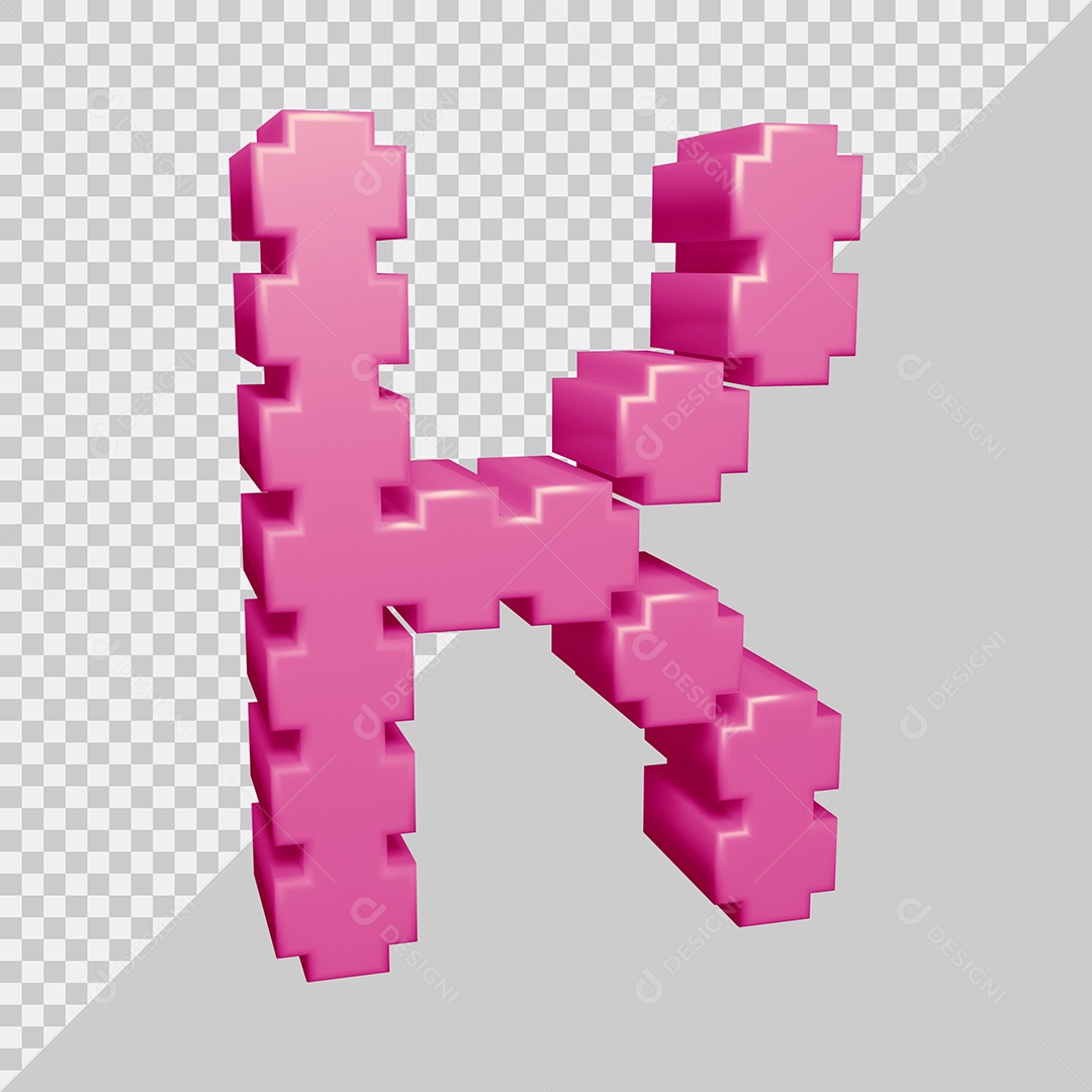 Letra K Maiúscula Rosa 3D Para composição PSD