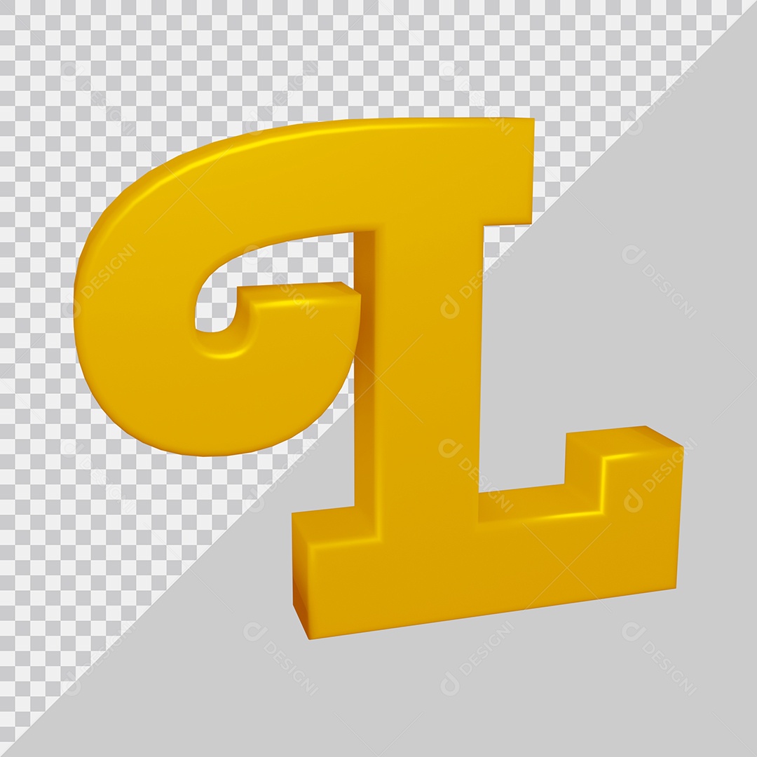 Letra L Maiúscula Dourado 3D Para composição PSD