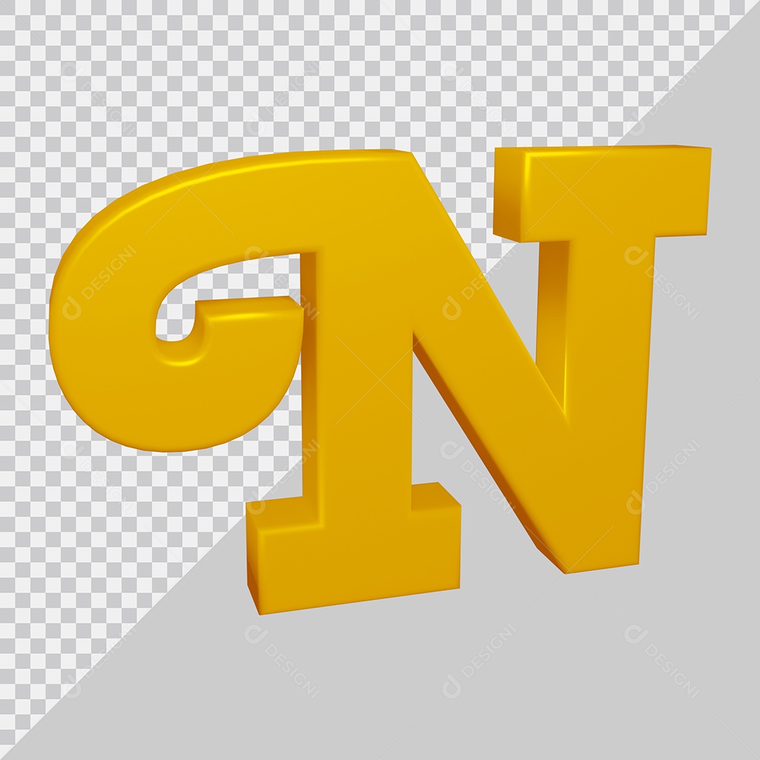 Letra N Maiúscula Dourado 3D Para composição PSD