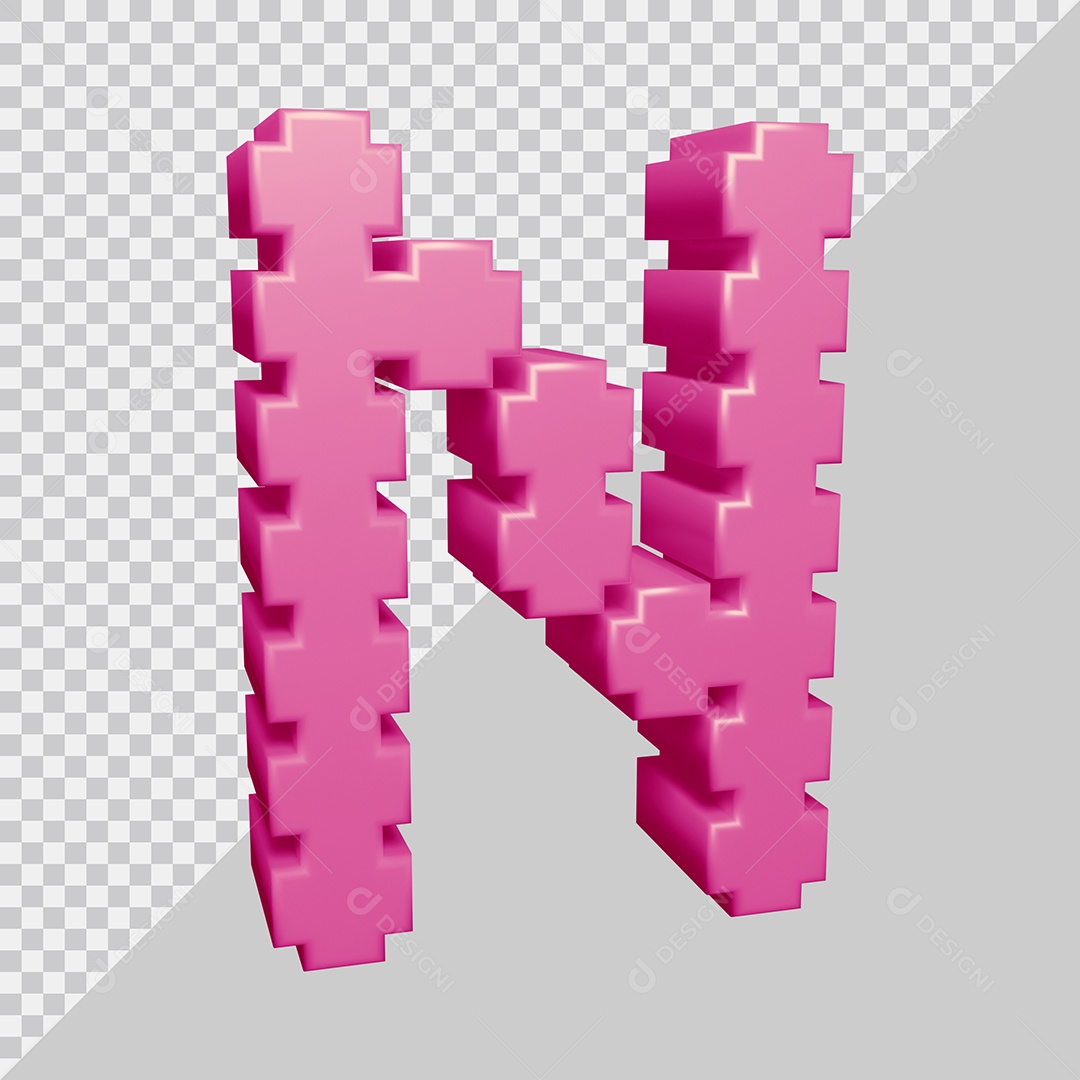 Letra N Maiúscula Rosa 3D Para composição PSD