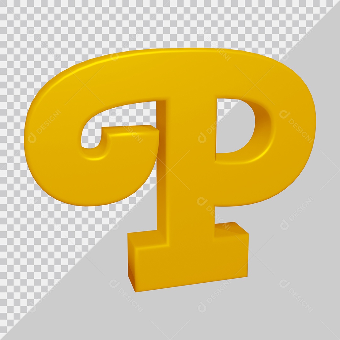 Letra P Maiúscula Dourado 3D Para composição PSD