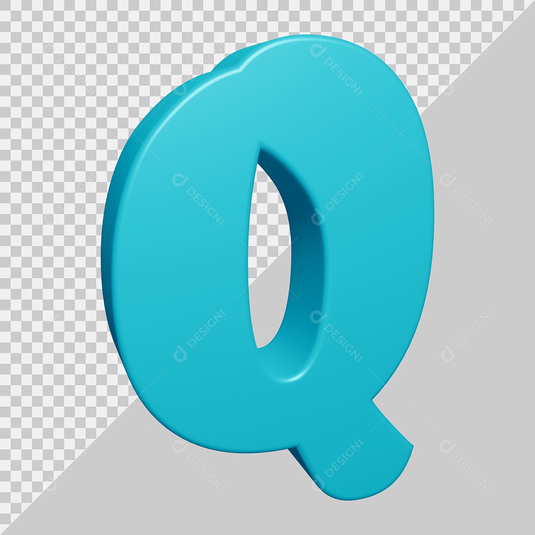 Letra Q Maiúscula Azul Ciano 3D Para composição PSD