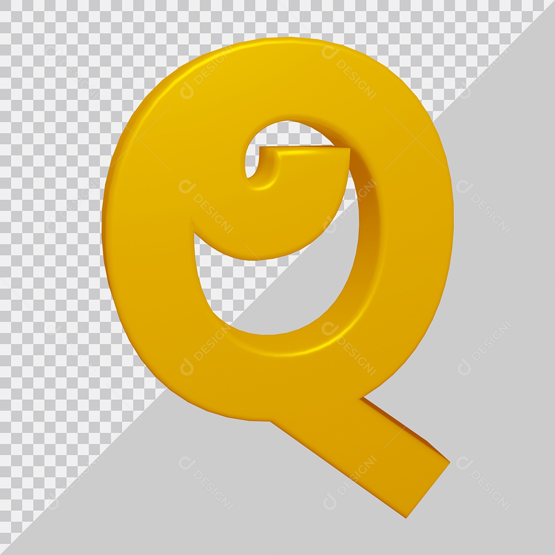 Letra Q Maiúscula Dourado 3D Para composição PSD