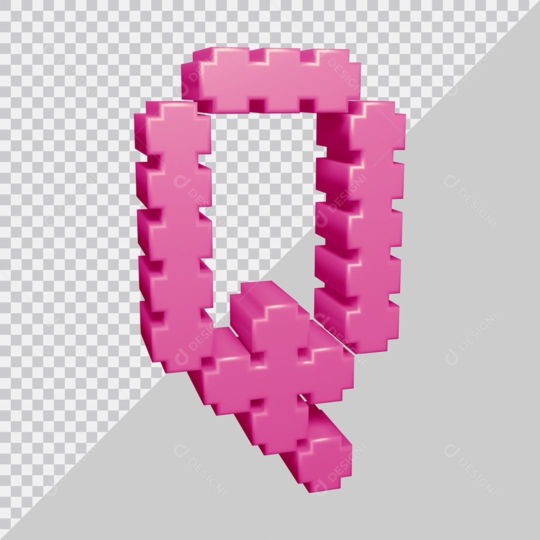 Letra Q Maiúscula Rosa 3D Para composição PSD