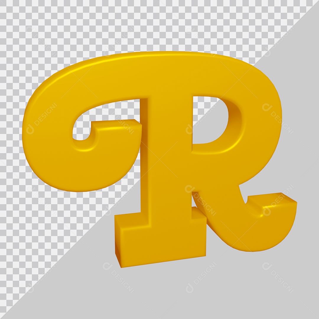 Letra R Maiúscula Dourado 3D Para composição PSD