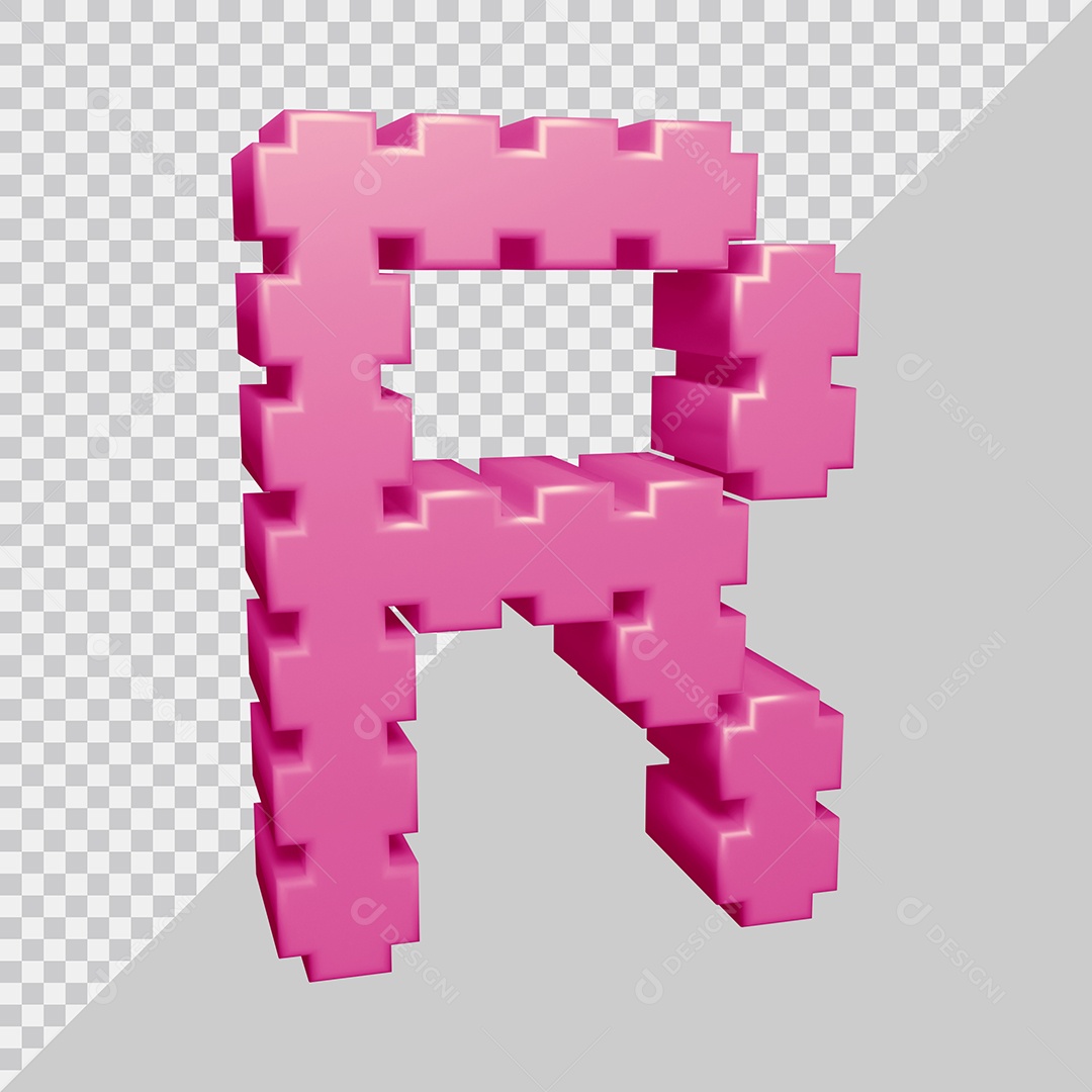 Letra R Maiúscula Rosa 3D Para composição PSD