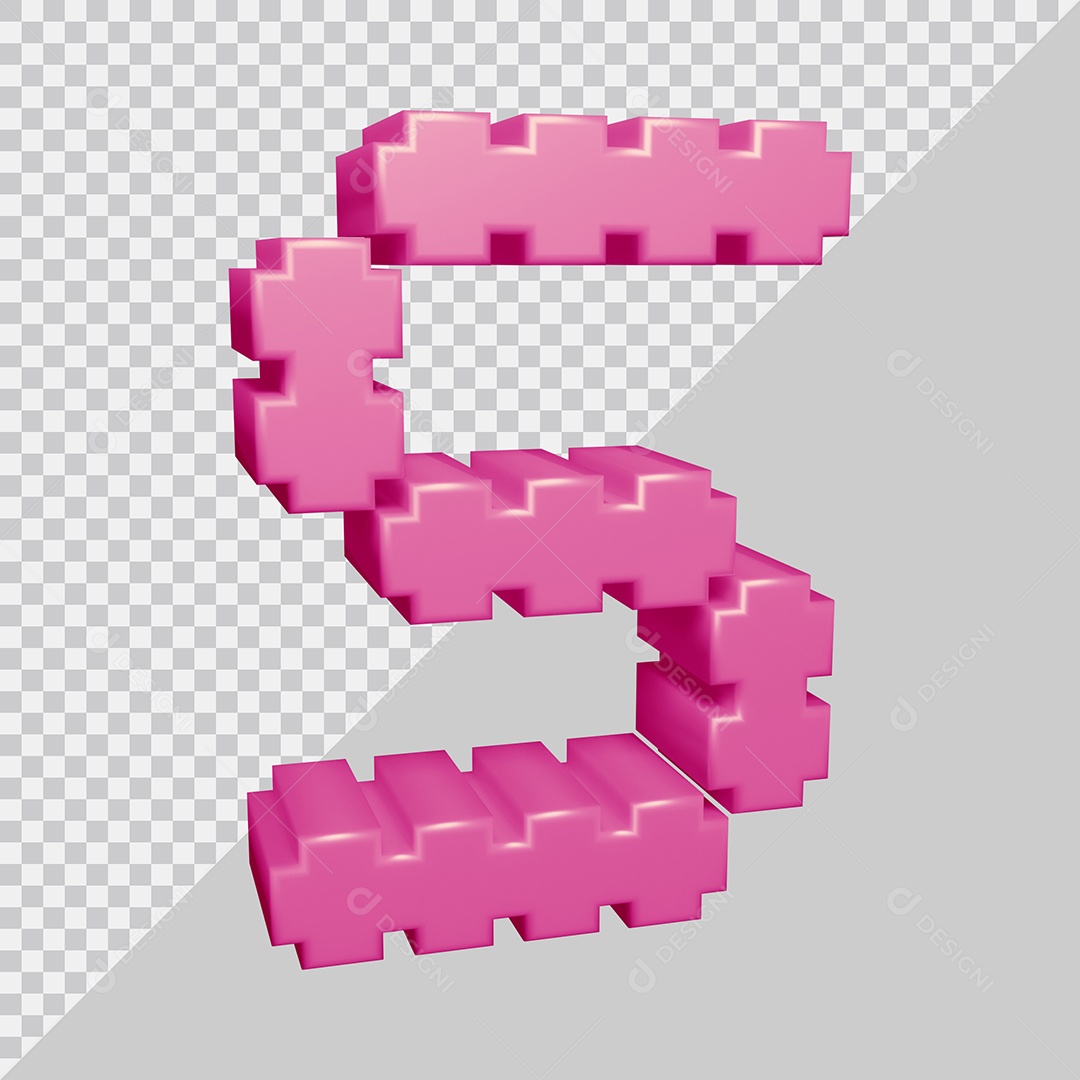 Letra S Maiúscula Rosa 3D Para composição PSD