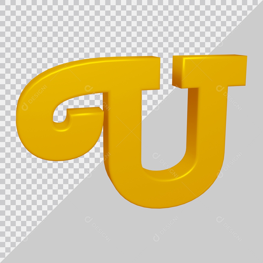 Letra U Maiúscula Dourado 3D Para composição PSD
