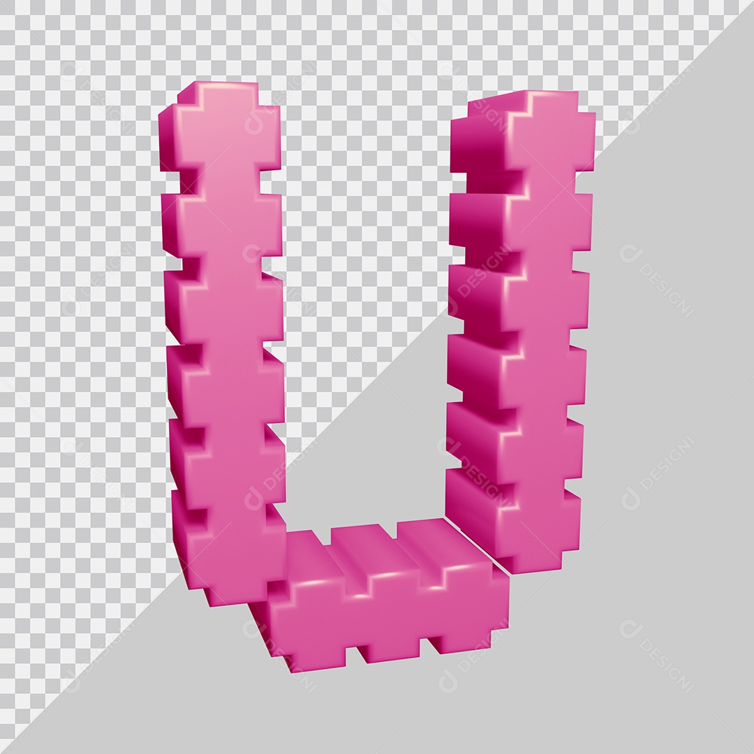 Letra U Maiúscula Rosa 3D Para composição PSD