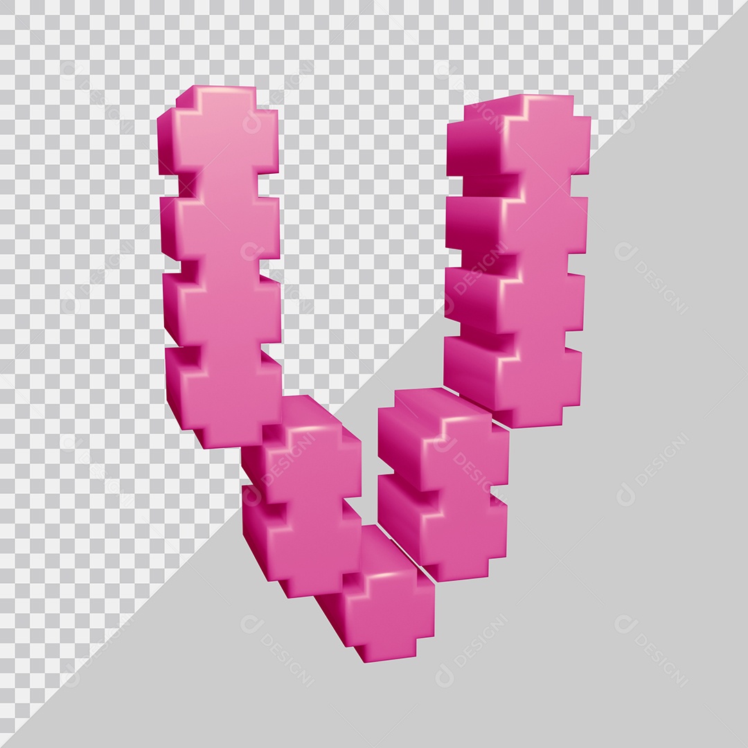 Letra V Maiúscula Rosa 3D Para composição PSD