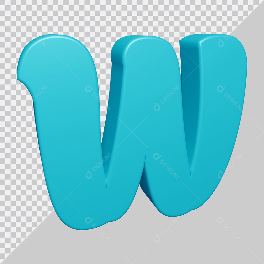 Letra W Maiúscula Azul Ciano 3D Para composição PSD