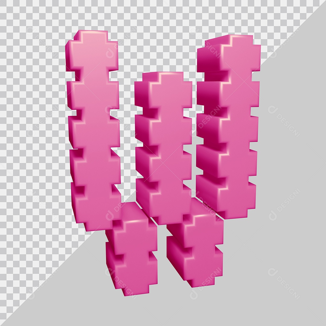 Letra W Maiúscula Rosa 3D Para composição PSD