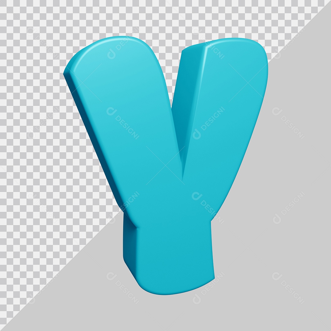 Letra Y Maiúscula Azul Ciano 3D Para composição PSD