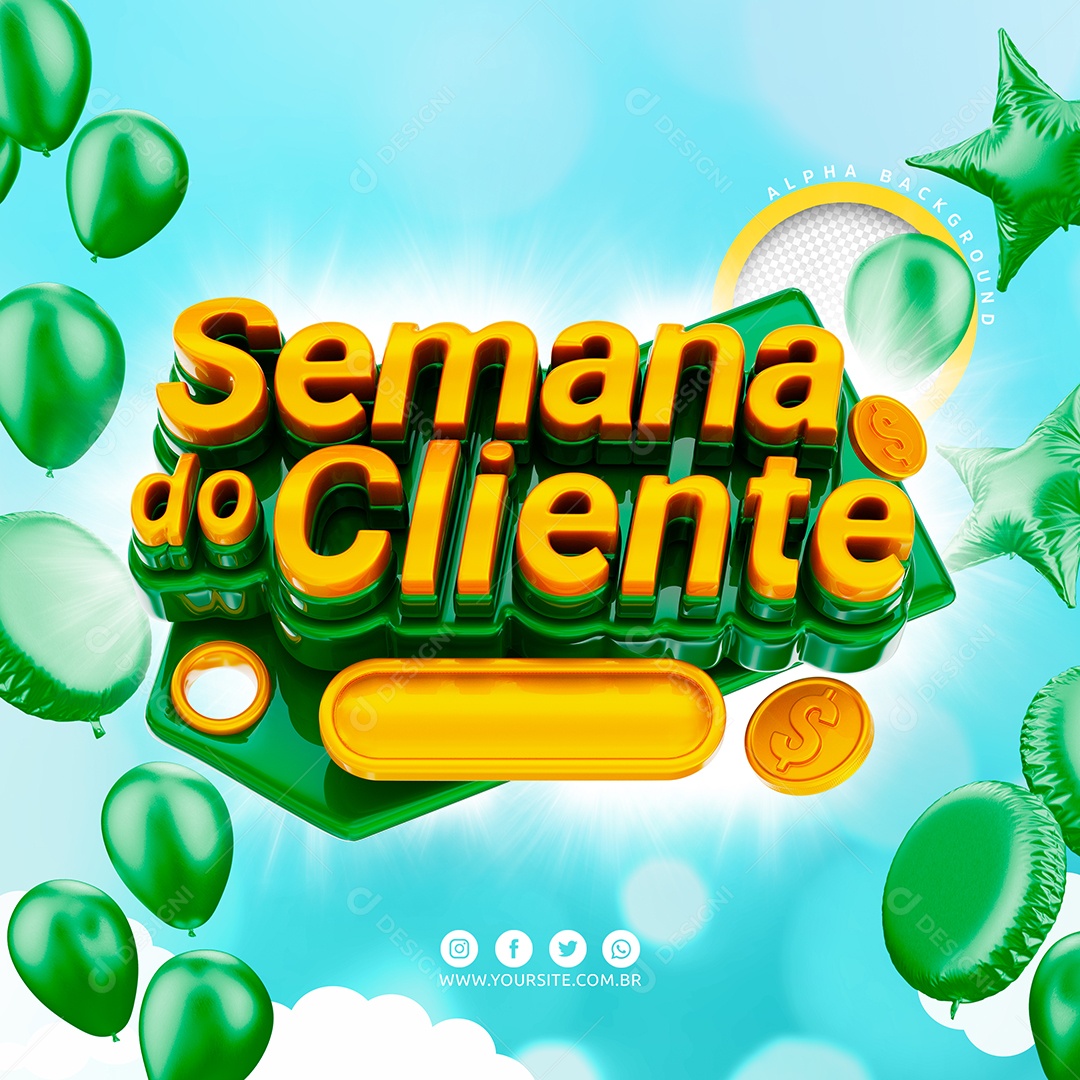 Semana do Cliente Selo 3D Dourado e Vermelho para Composição PSD