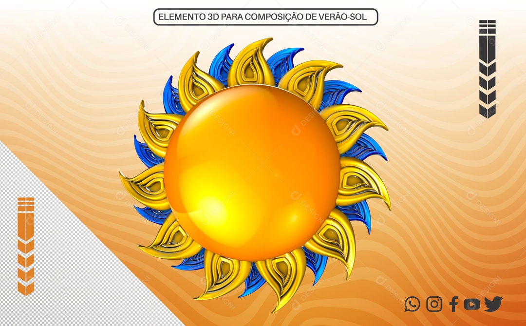 Elemento 3D Para Composição Amarelo e Azul PNG Transparente