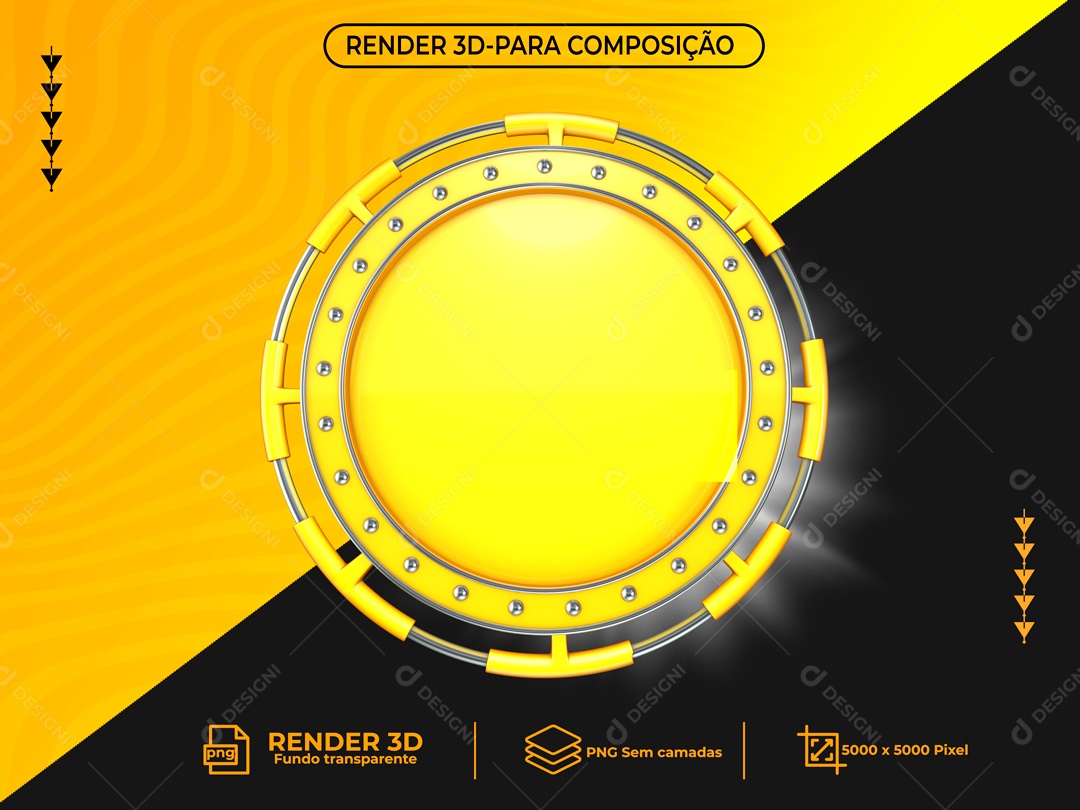 Círculo 3D Dourado com Luz Elemento Para Composição PNG Transparente