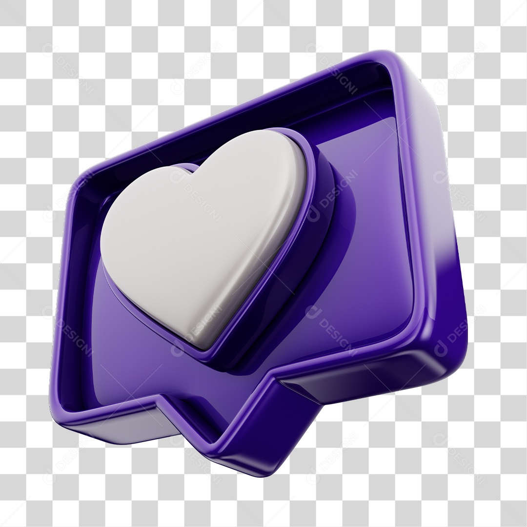 Emoji de Curtida 3D Roxo Com Coração Branco Elemento PNG Transparente