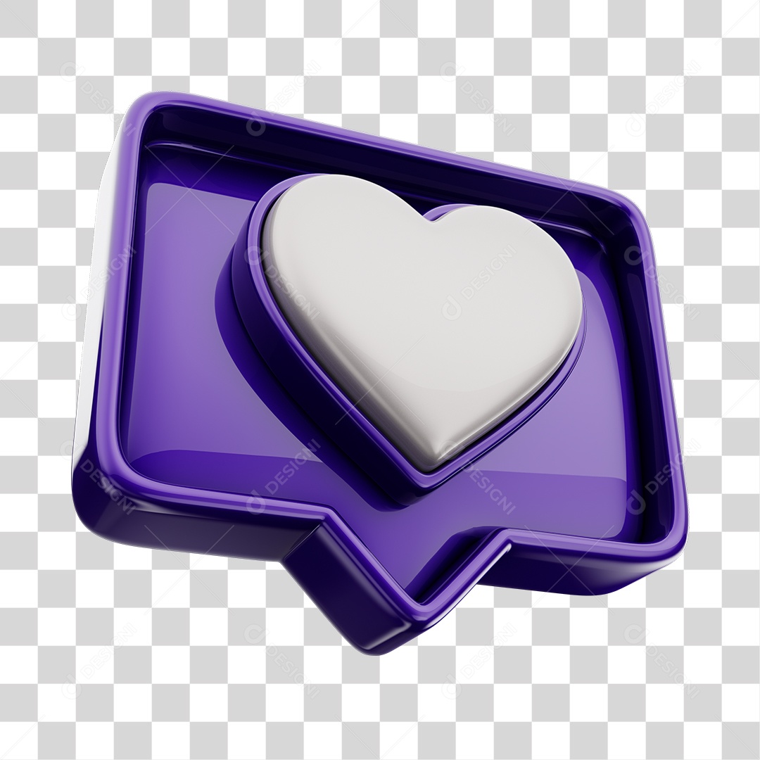 Emoji de Curtida 3D Roxo Com Coração Branco Elemento PNG Transparente