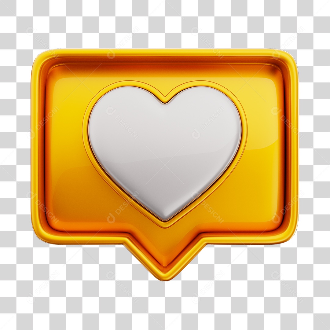Emoji de Curtida 3D Dourado Com Coração Branco Elemento PNG Transparente
