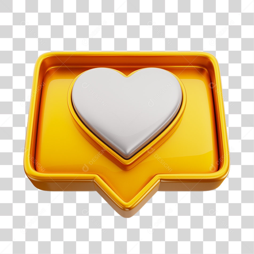 Emoji de Curtida 3D Dourado Com Coração Branco Elemento PNG Transparente