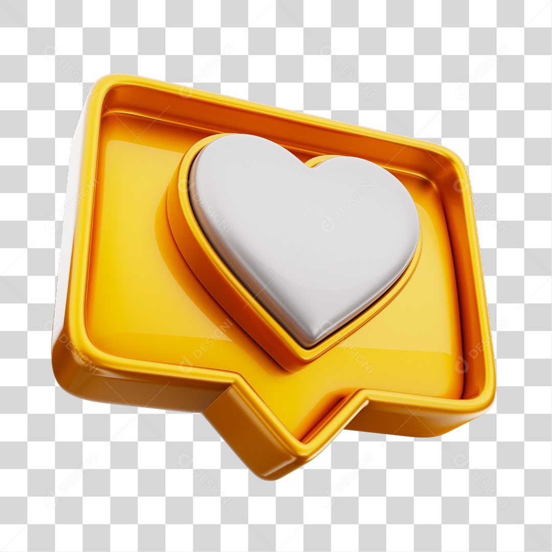 Emoji de Curtida 3D Dourado Com Coração Branco Elemento PNG Transparente