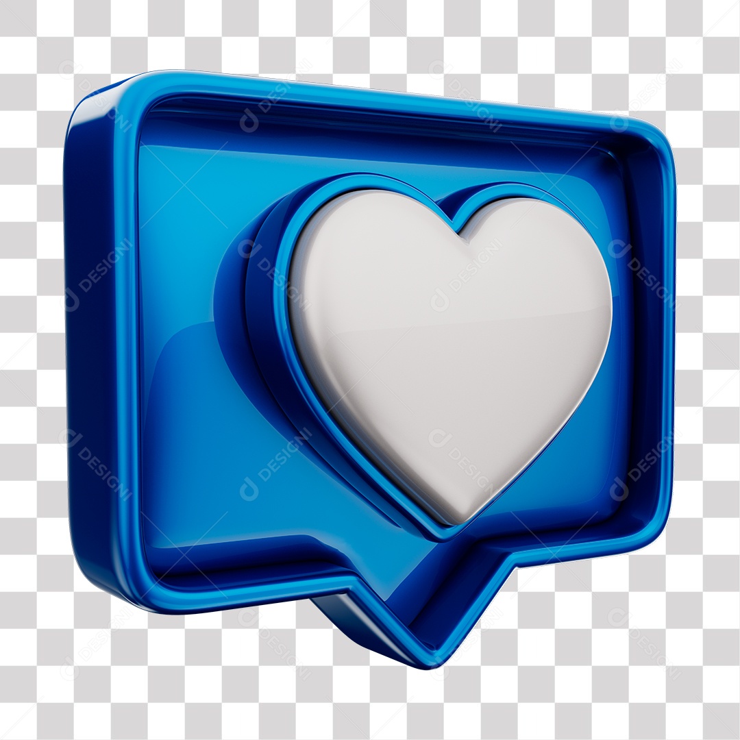 Emoji de Curtida Azul com Coração Branco Elemento 3D Para Composição PNG Transparente
