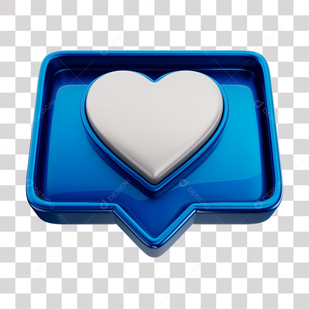 Emoji de Curtida Azul com Coração Branco Elemento 3D Para Composição PNG Transparente
