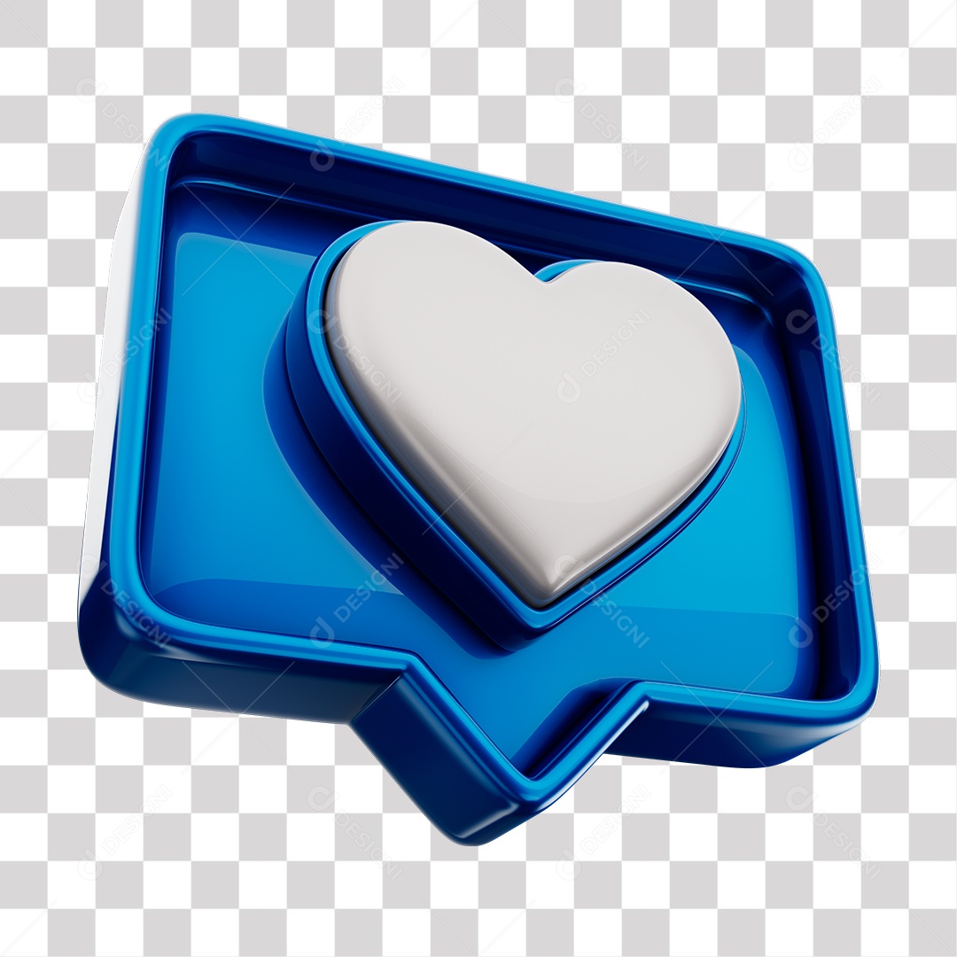 Emoji de Curtida Azul com Coração Branco Elemento 3D Para Composição PNG Transparente