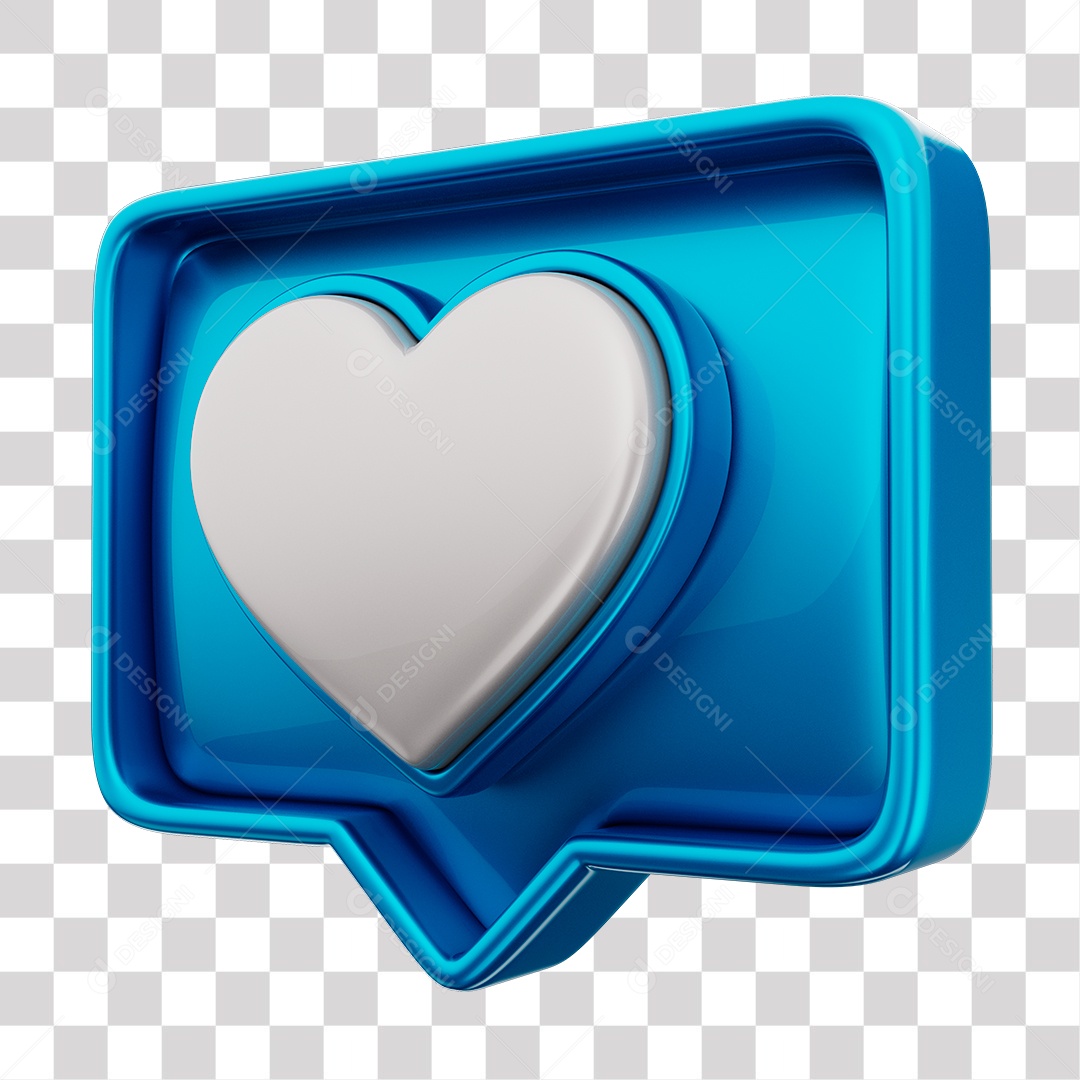 Emoji de Curtida Azul com Coração Branco Elemento 3D Para Composição PNG Transparente