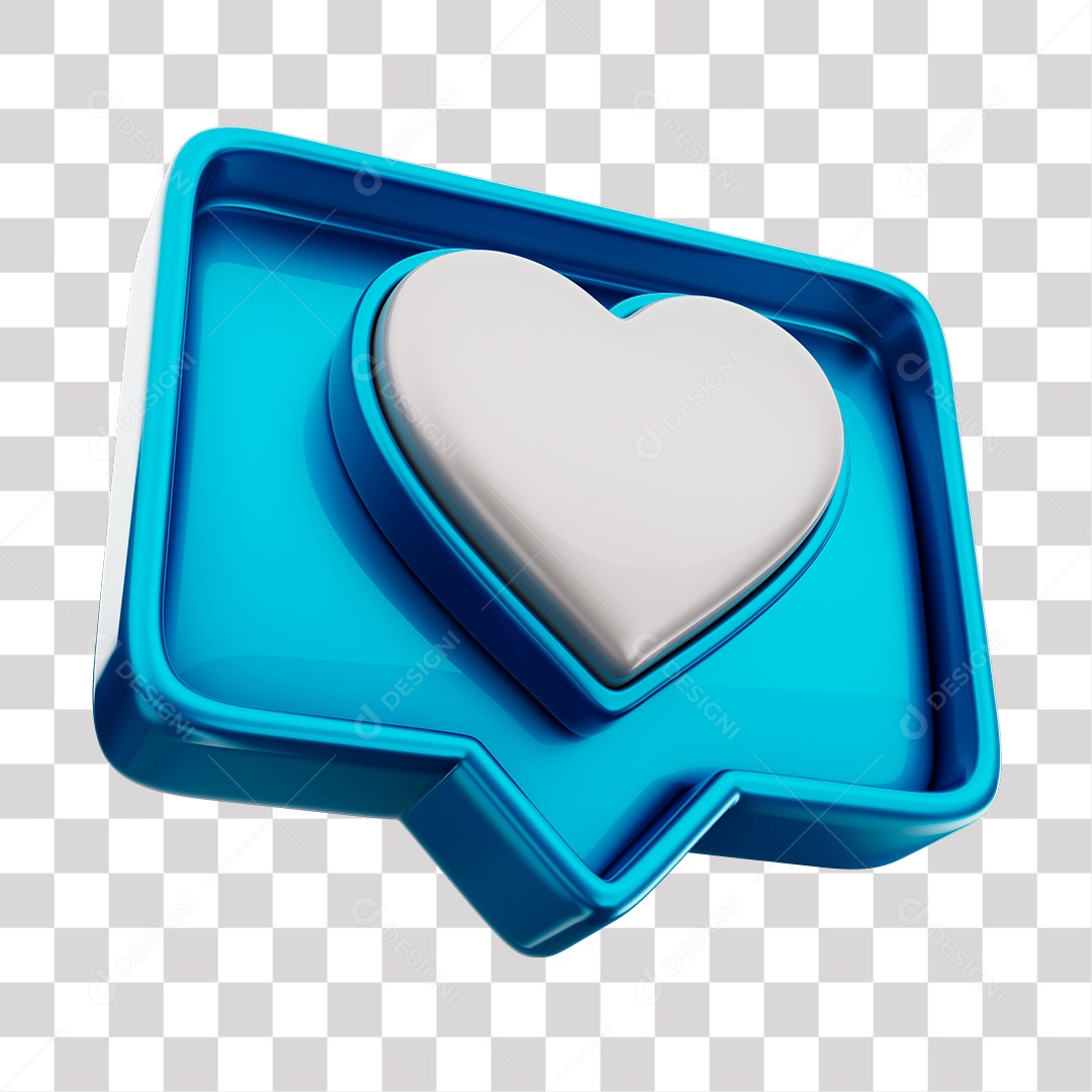 Emoji de Curtida Azul com Coração Branco Elemento 3D Para Composição PNG Transparente