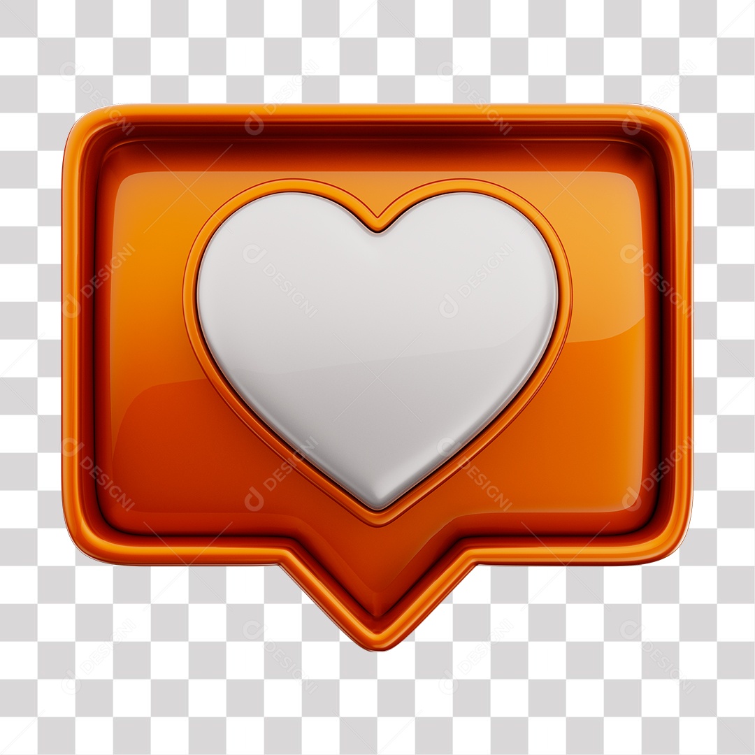 Emoji de Curtida Laranja com Coração Branco Elemento 3D Para Composição PNG Transparente