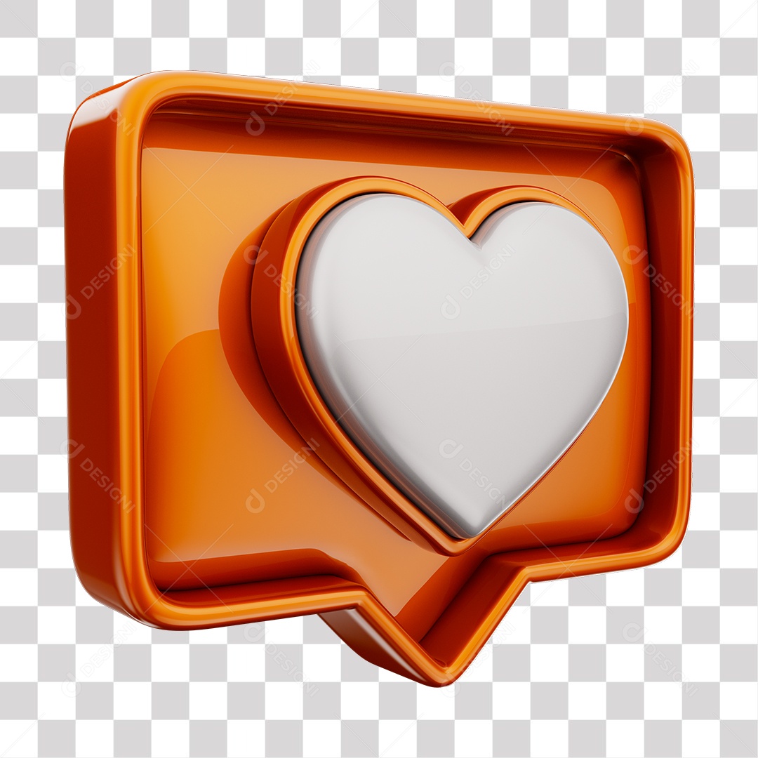 Emoji de Curtida Laranja com Coração Branco Elemento 3D Para Composição PNG Transparente