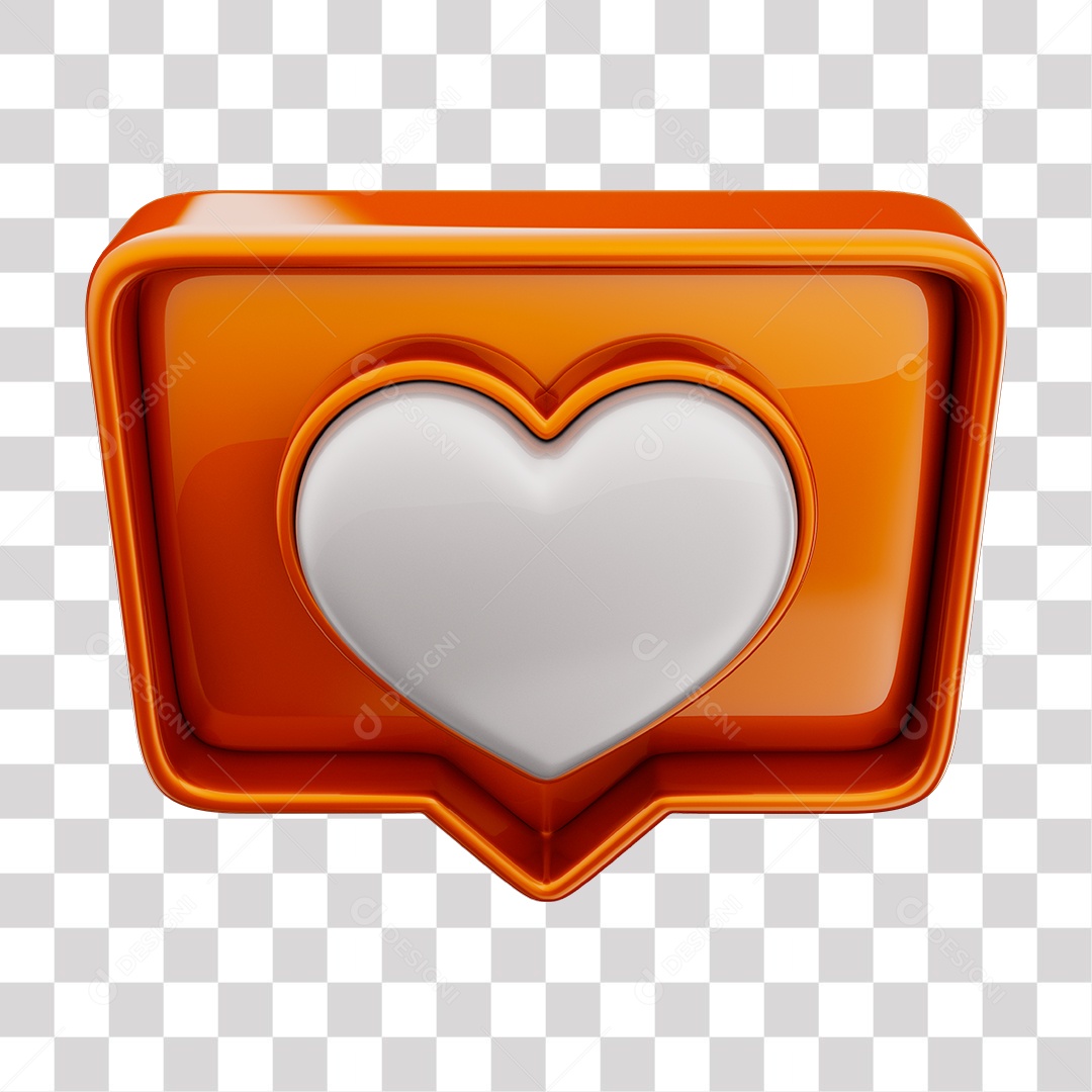 Emoji de Curtida Laranja com Coração Branco Elemento 3D Para Composição PNG Transparente