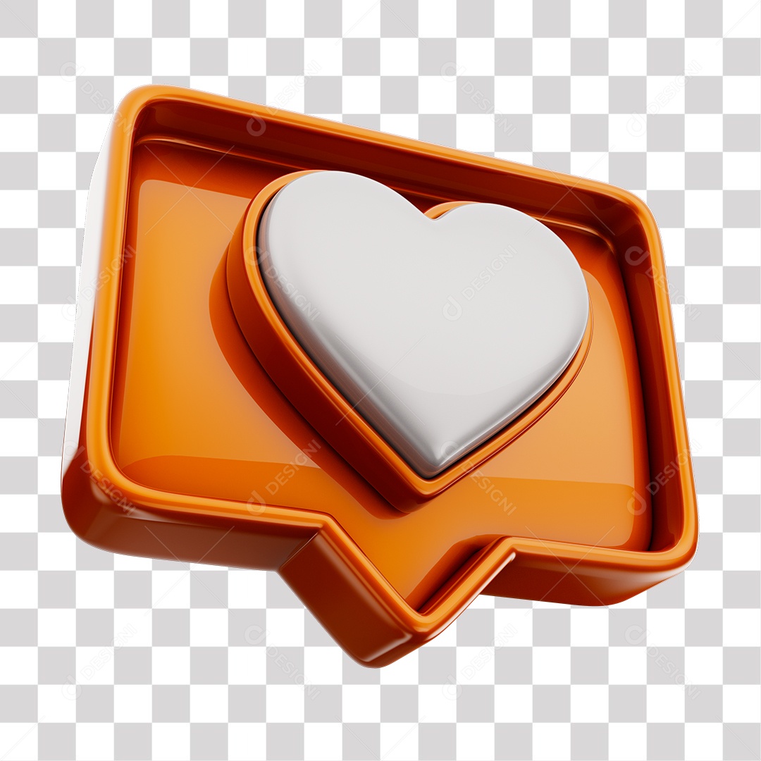 Emoji de Curtida Laranja com Coração Branco Elemento 3D Para Composição PNG Transparente