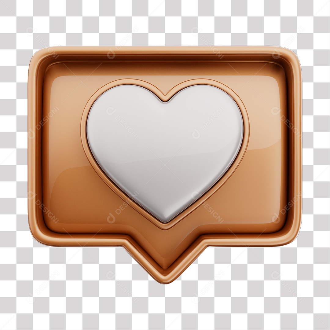 Emoji de Curtida Marrom com Coração Branco Elemento 3D Para Composição PNG Transparente