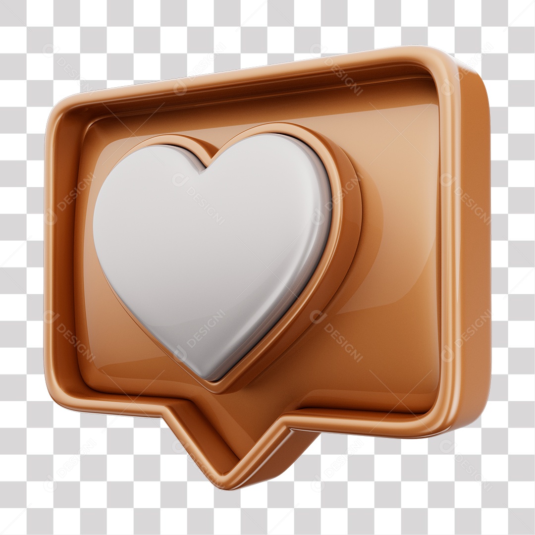 Emoji de Curtida Marrom com Coração Branco Elemento 3D Para Composição PNG Transparente