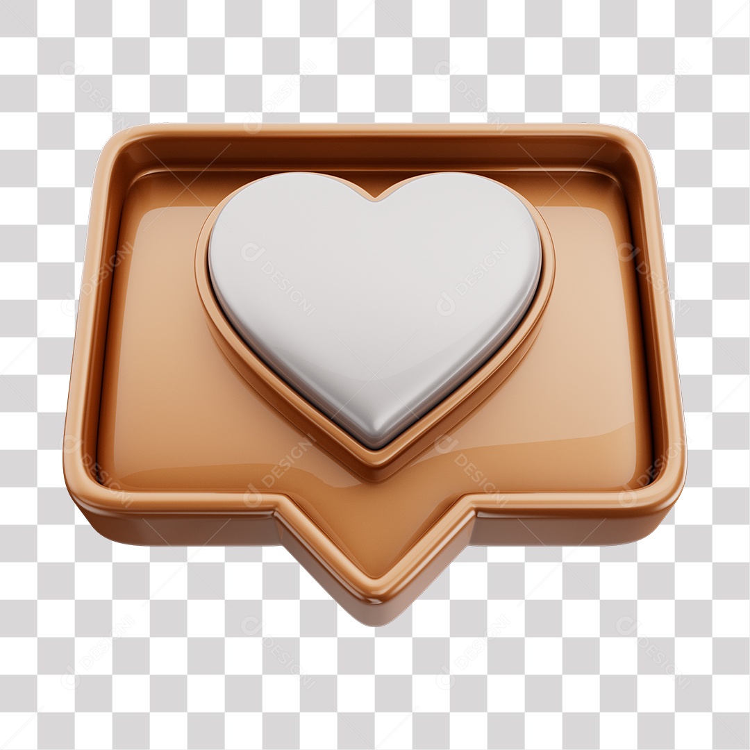 Emoji de Curtida Marrom com Coração Branco Elemento 3D Para Composição PNG Transparente