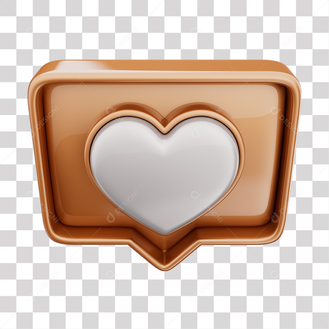 Emoji de Curtida Marrom com Coração Branco Elemento 3D Para Composição PNG Transparente